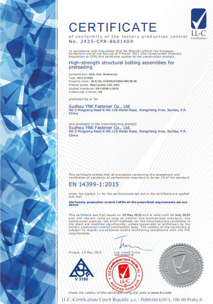 China Suzhou YNK Fastener Co., Ltd. certification